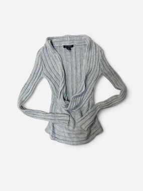 52 Weekends Light Gray Ribbed Shawl-Collar Cardigan